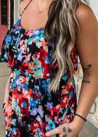 Multi Color Floral Maxi with Ruffle Detail