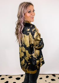 Metallic Gold Collared Shirt with Adjustable Sleeves