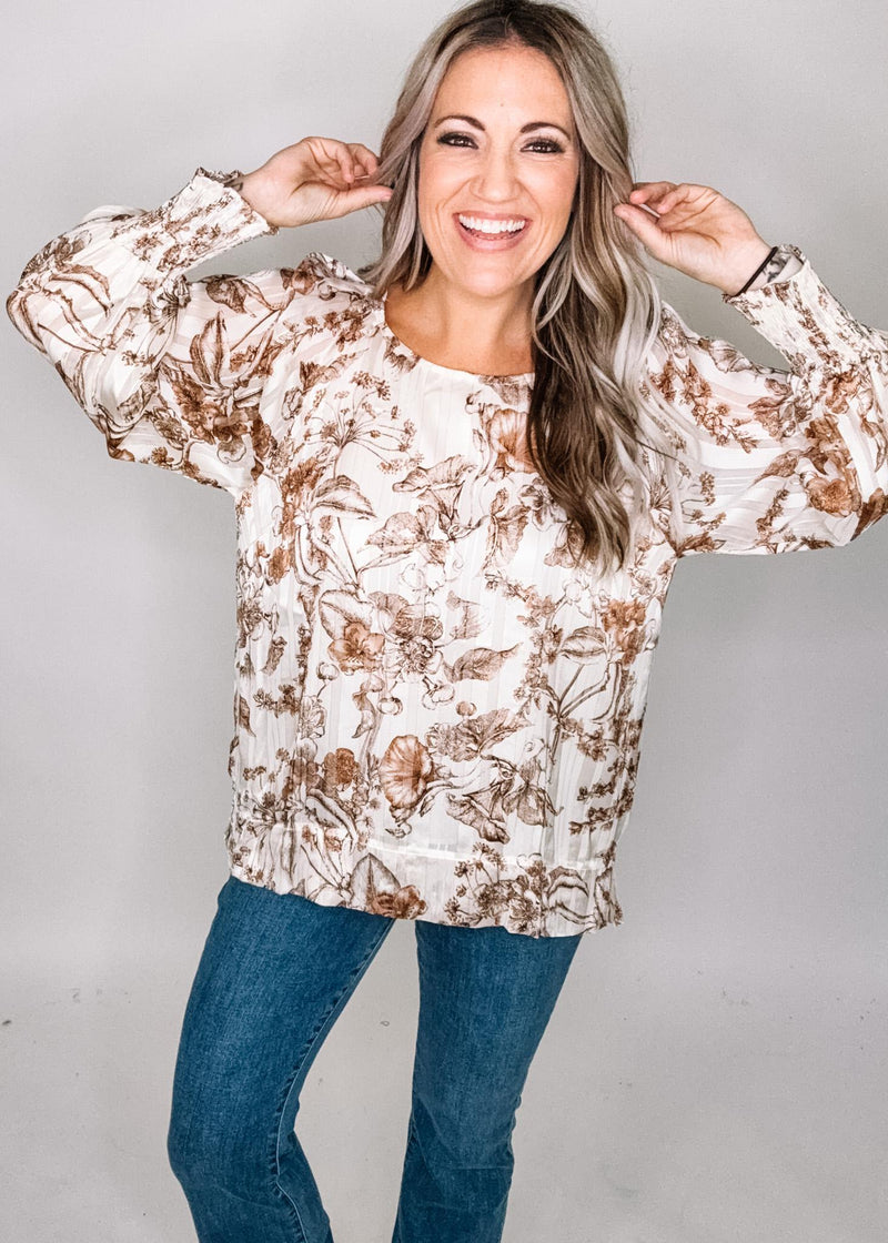 Floral Blouse with Metallic Stitching Detail