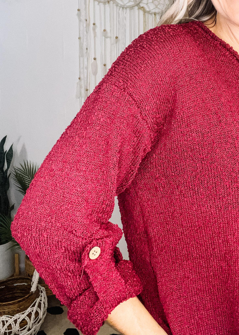 Popcorn Thread Front Button Sweater