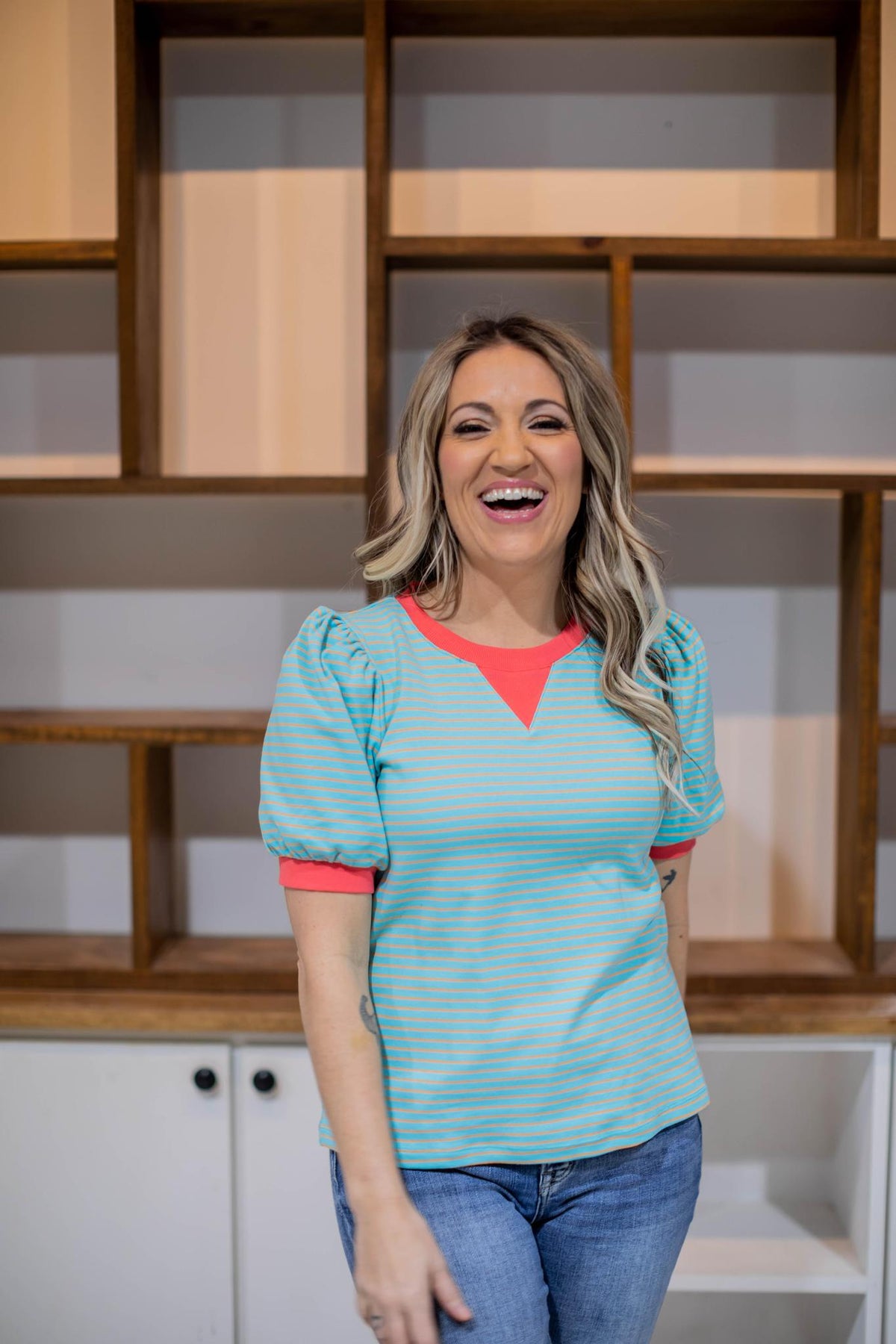 Mint and Coral Casual Top