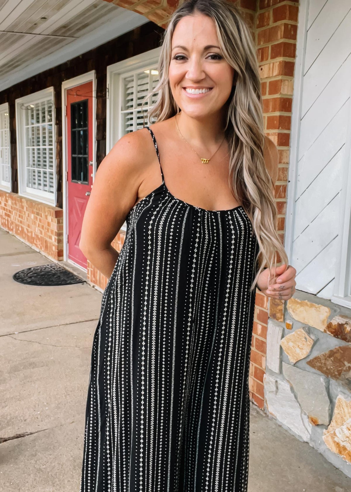 Black Stripe Wide Leg Jumpsuit
