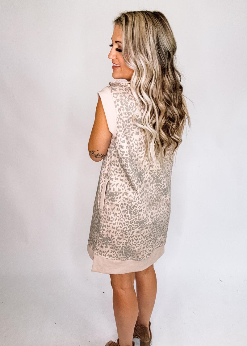 Animal Print Suede Mini Dress with Contrast Fabric Detail