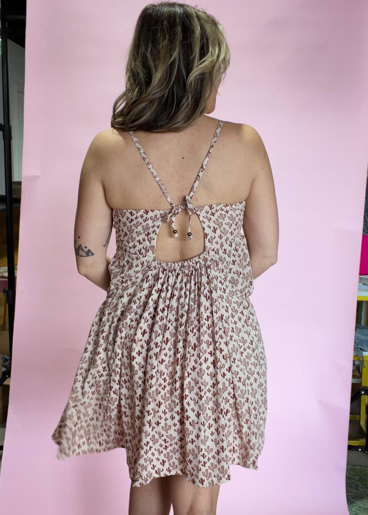 Cactus Printed Dress with Buttons