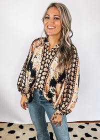 Printed Covered Button Blouse