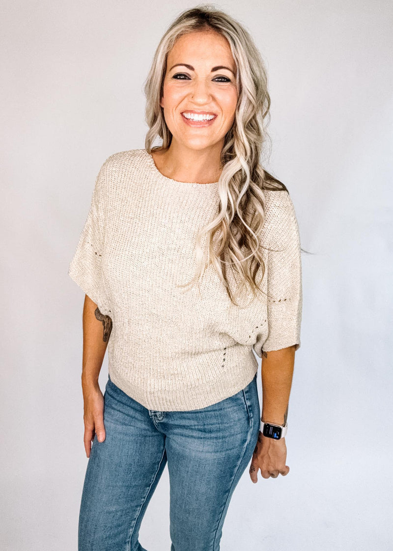 Textured Half Dolman Knit Top