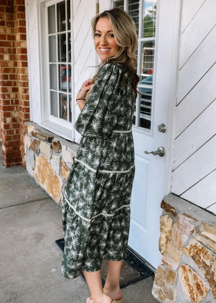 Olive Midi Dress with Contrast Binding