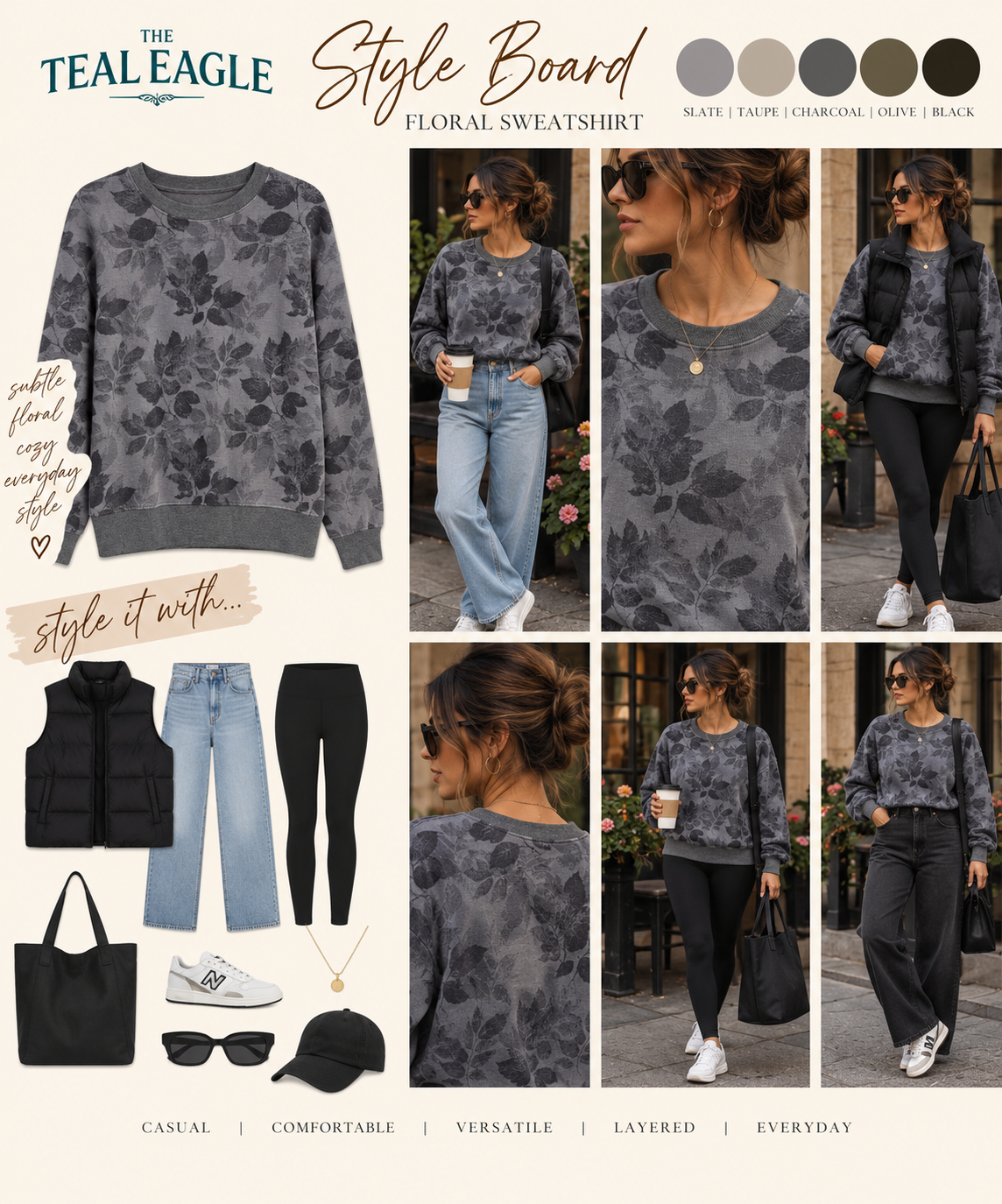 Grey Floral Hacci Pullover