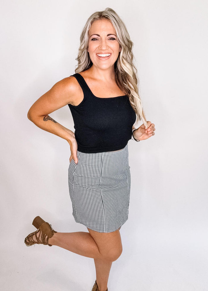 Gingham Side Slit Mini