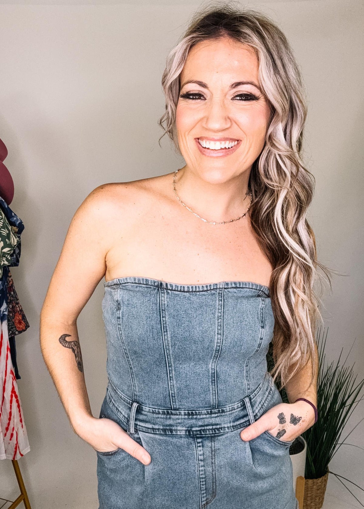 Denim Tube Top Romper