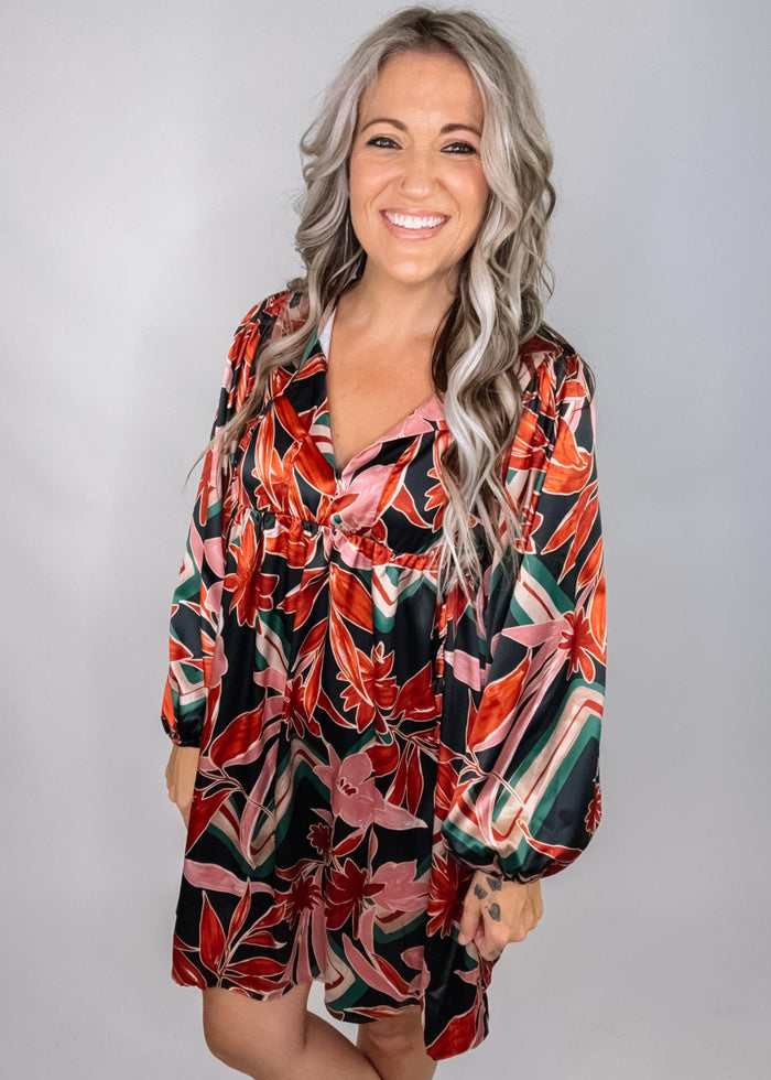 Black Floral Blouse Dress