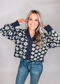 Navy Floral  Knit Cardigan