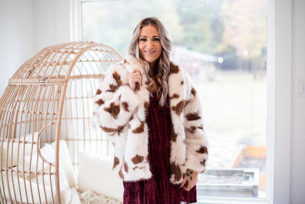 Cow Print Fur Jacket