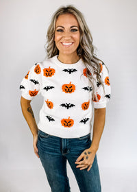 Halloween Pumpkin and Bat Sweater