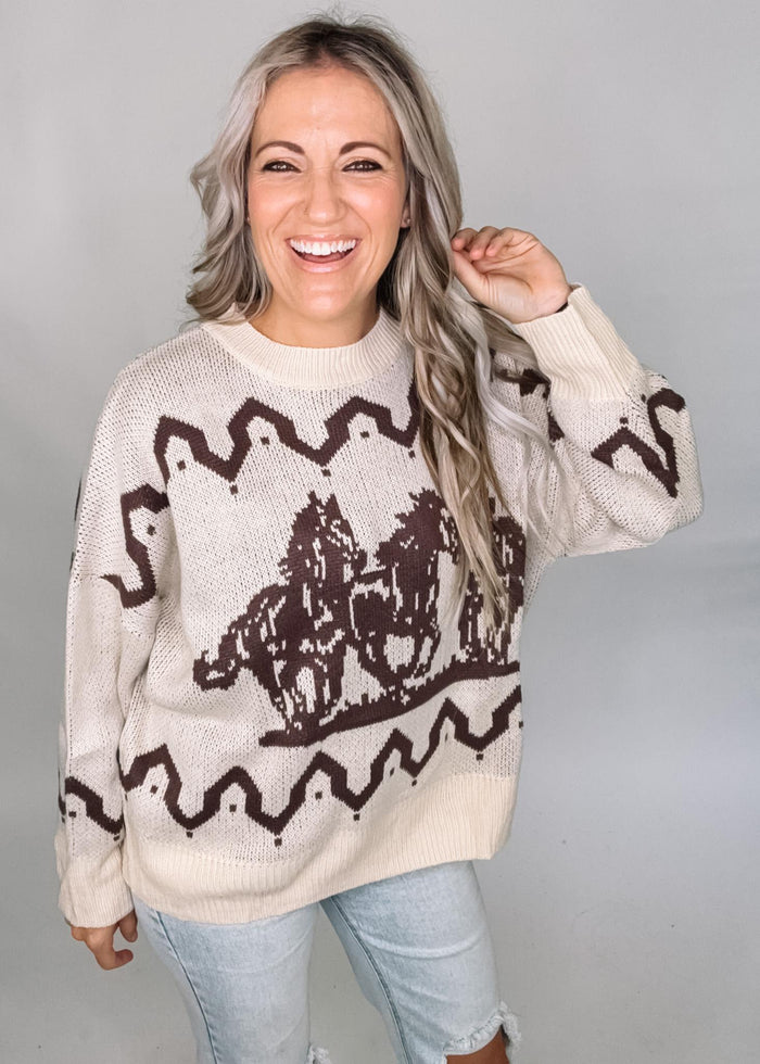 Taupe Horse Graphic Sweater