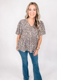 Oatmeal Animal Print Peplum