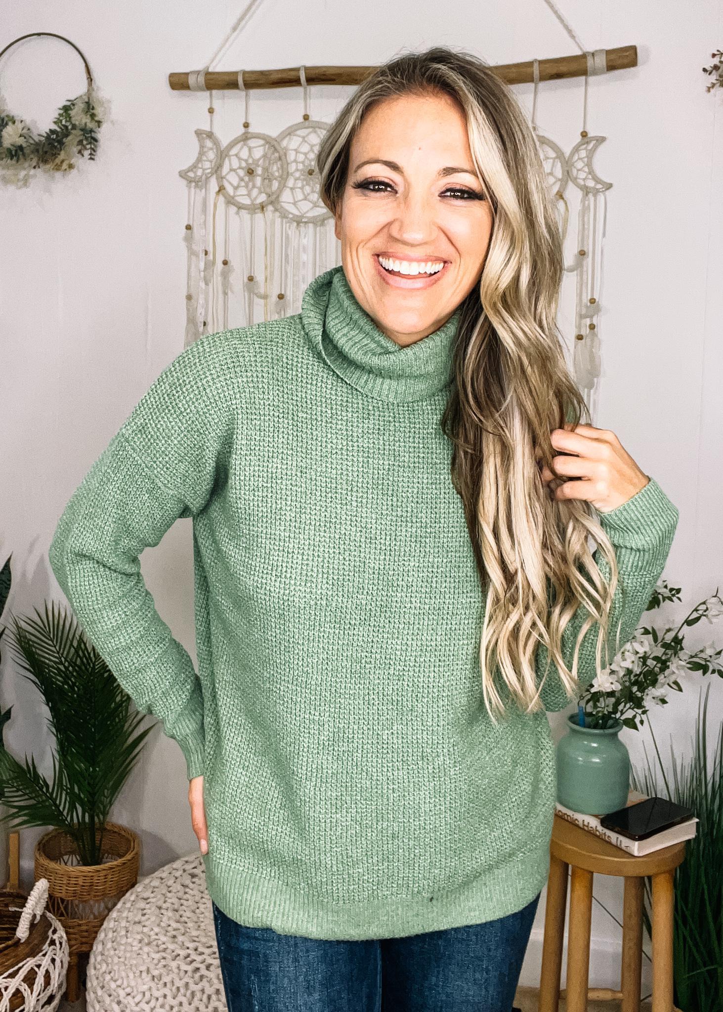 Sage Waffle Knit Cowl Neck Top – The Teal Eagle Boutique