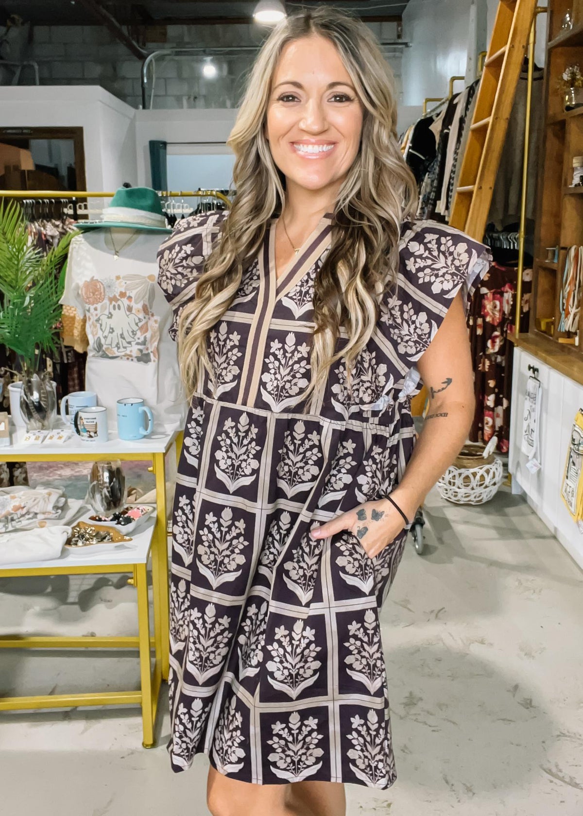 Brown Floral Hemish Dress