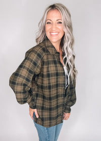 Raglan Sleeve Plaid Button Down Shirt