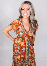 Short Sleeve Fall Printed Maxi Dress