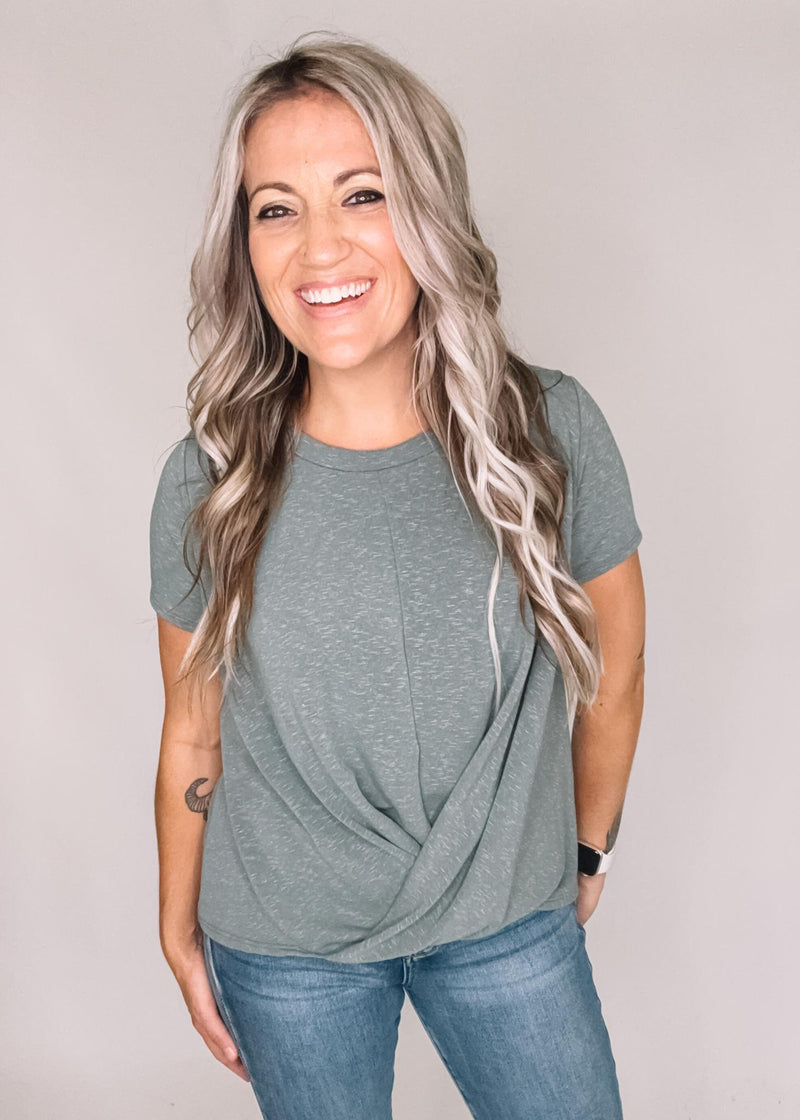 Round Neck Short Sleeve Front Twist Top