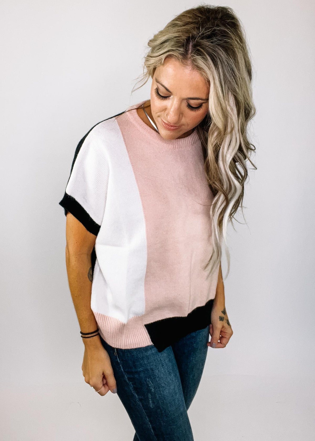 Color Block Loose Fit Sweater Top