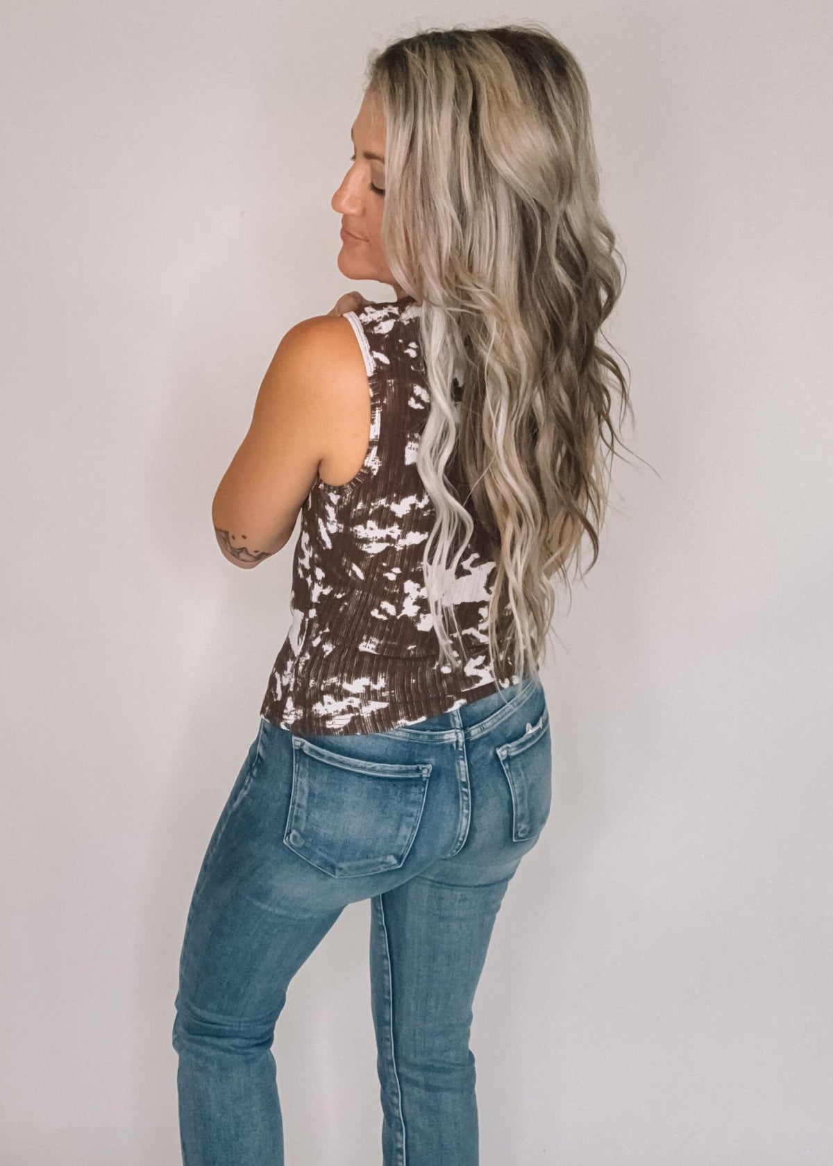 White and Brown Animal Print Tank Top