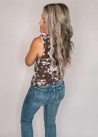 White and Brown Animal Print Tank Top