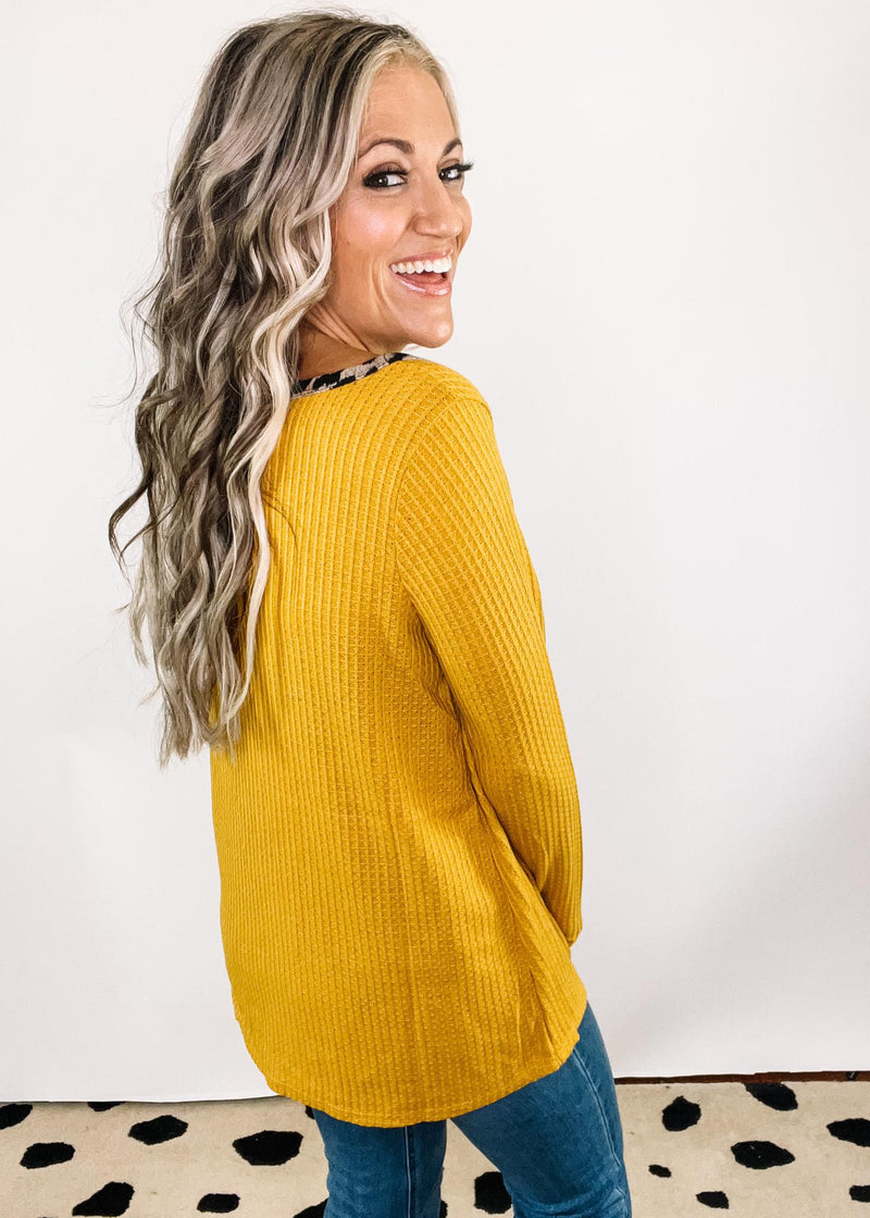 Mustard Thermal Waffle Knit Top