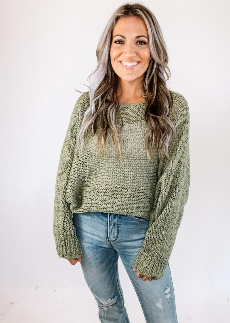 Sage Dolman Style Chunky Knit Sweater