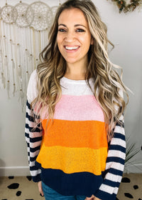 The Selena Stripe Sleeve Sweater