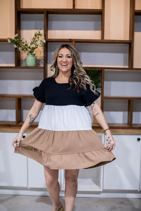 Mocha Black White Tiered Dress