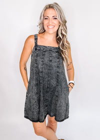 Grey Vintage Wash Overall Dress