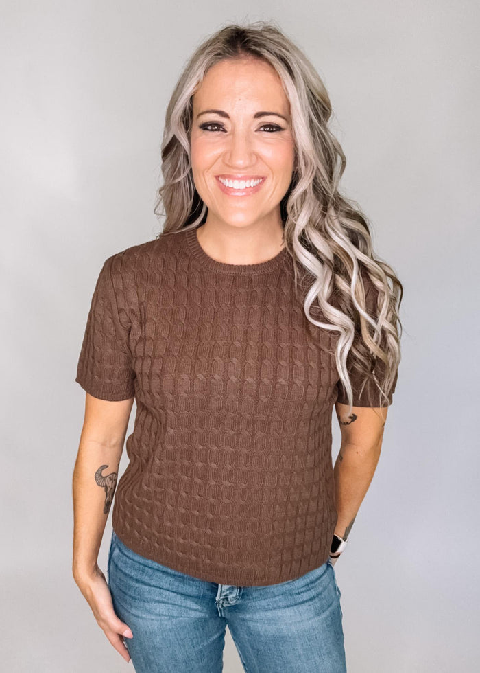 Short Sleeve Cable Knit Top