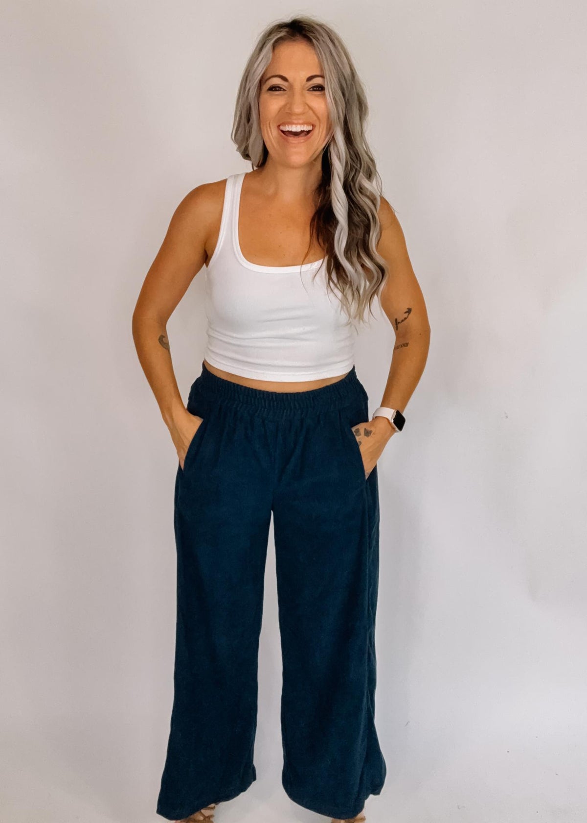 Navy Blue Corduroy Wide Leg Pant