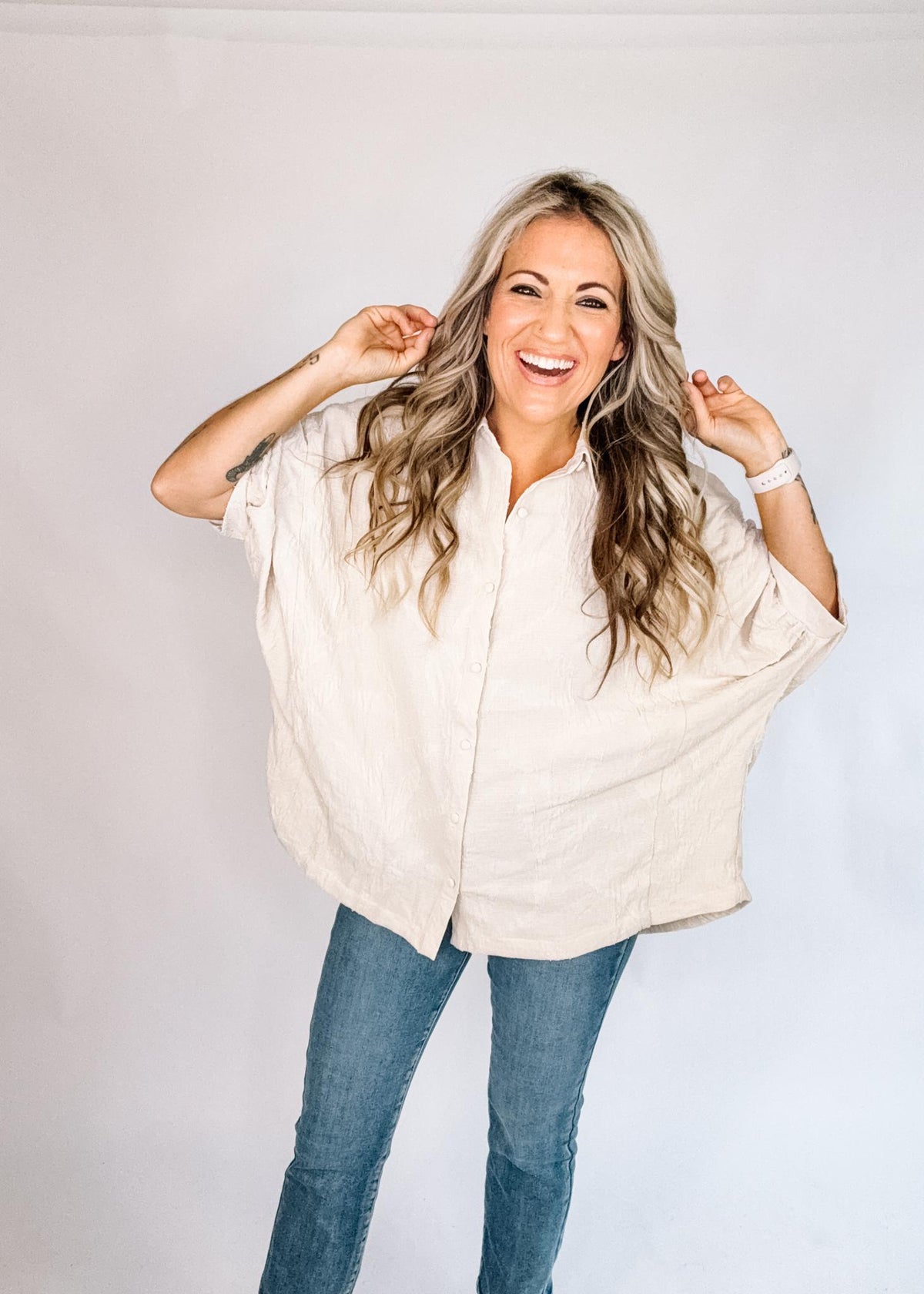 Cream Textured Button Down