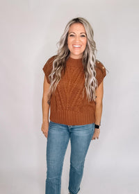 Caramel Cable Knit Sleeveless Sweater