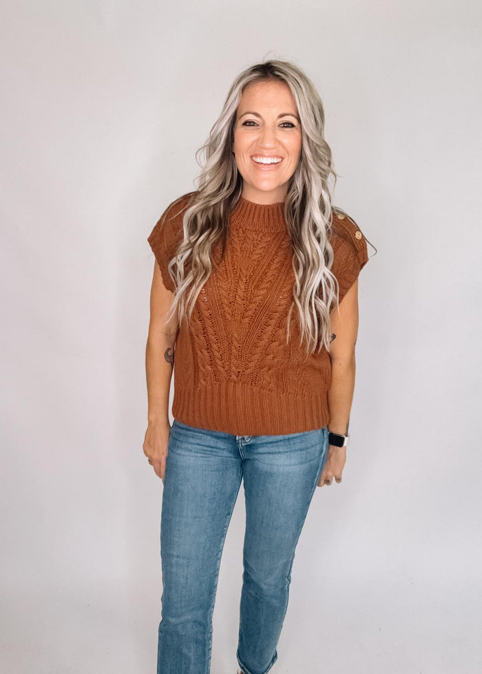 Caramel Cable Knit Sleeveless Sweater