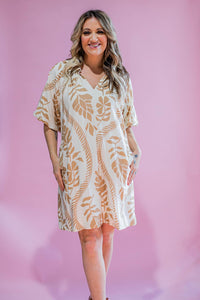 Latte Printed Puff Sleeve Mini Dress