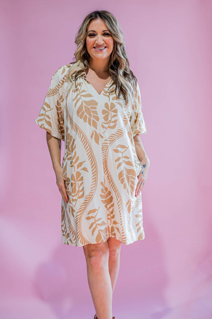 Latte Printed Puff Sleeve Mini Dress
