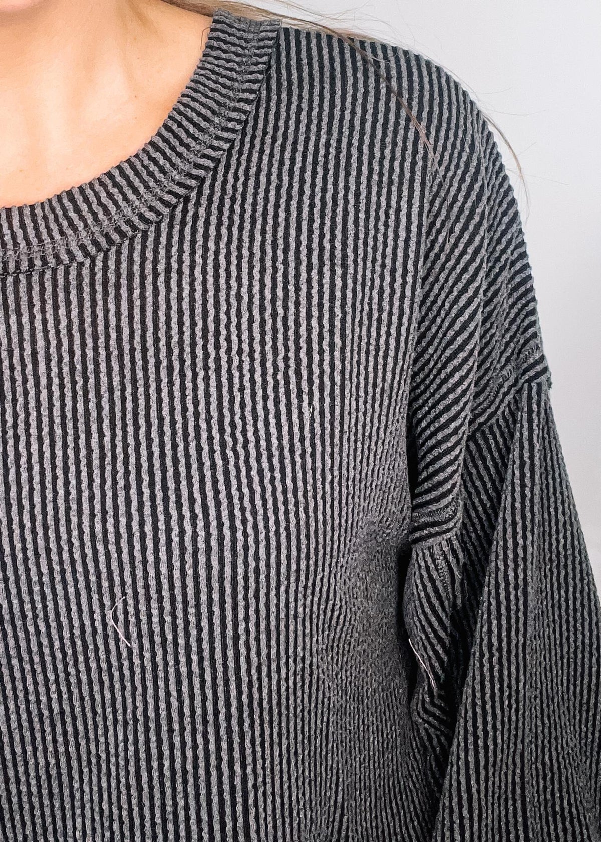 Oversized Two Toned Otto Ribbed Knit Top