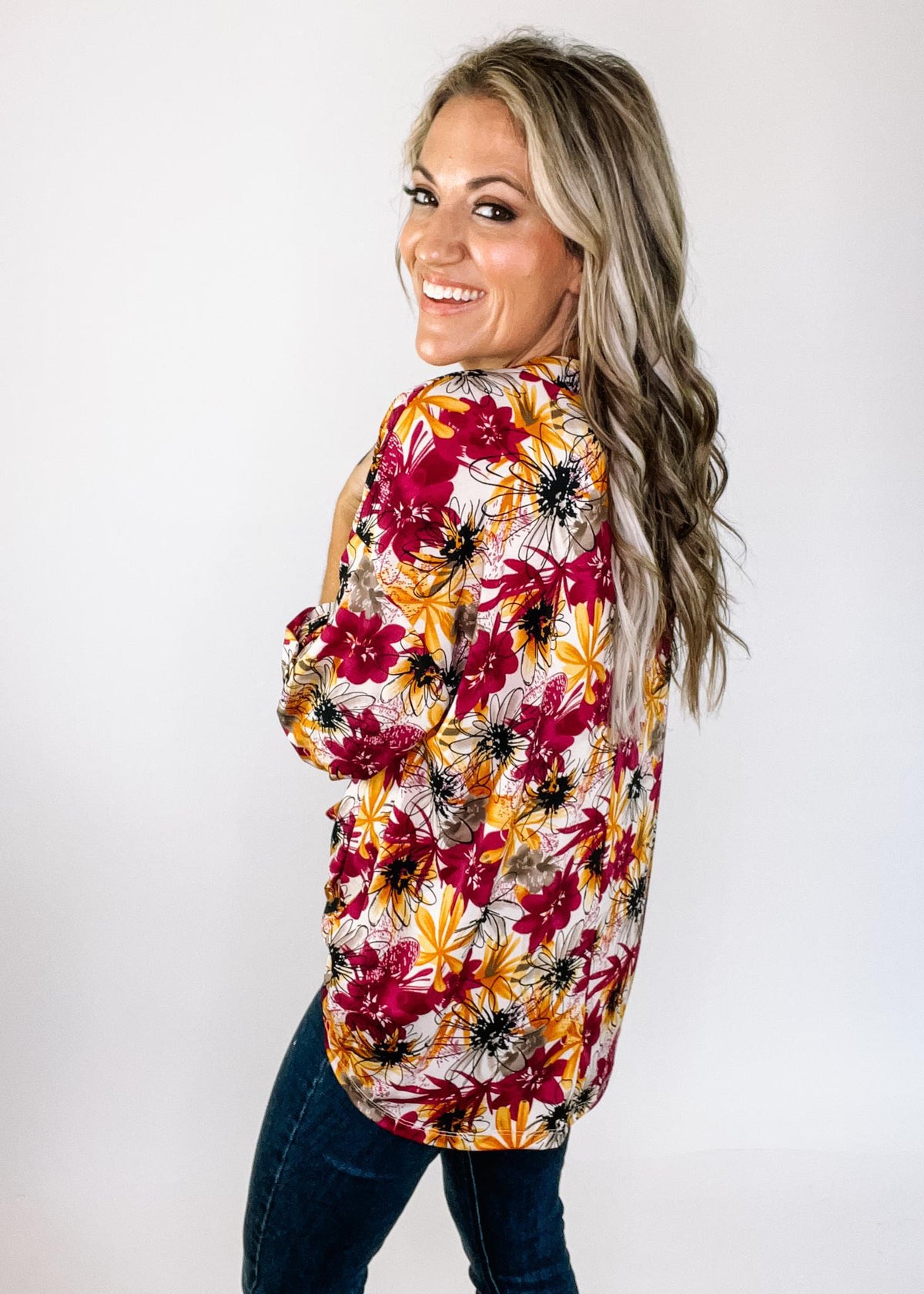 Golden Fuchsia Floral Top