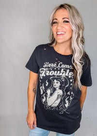 Here Comes Trouble Distressed Tee