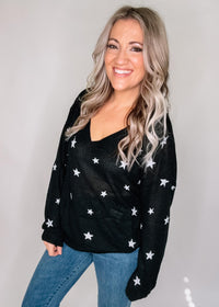 BLACK FRIDAY Star Print V Neck Knit Top