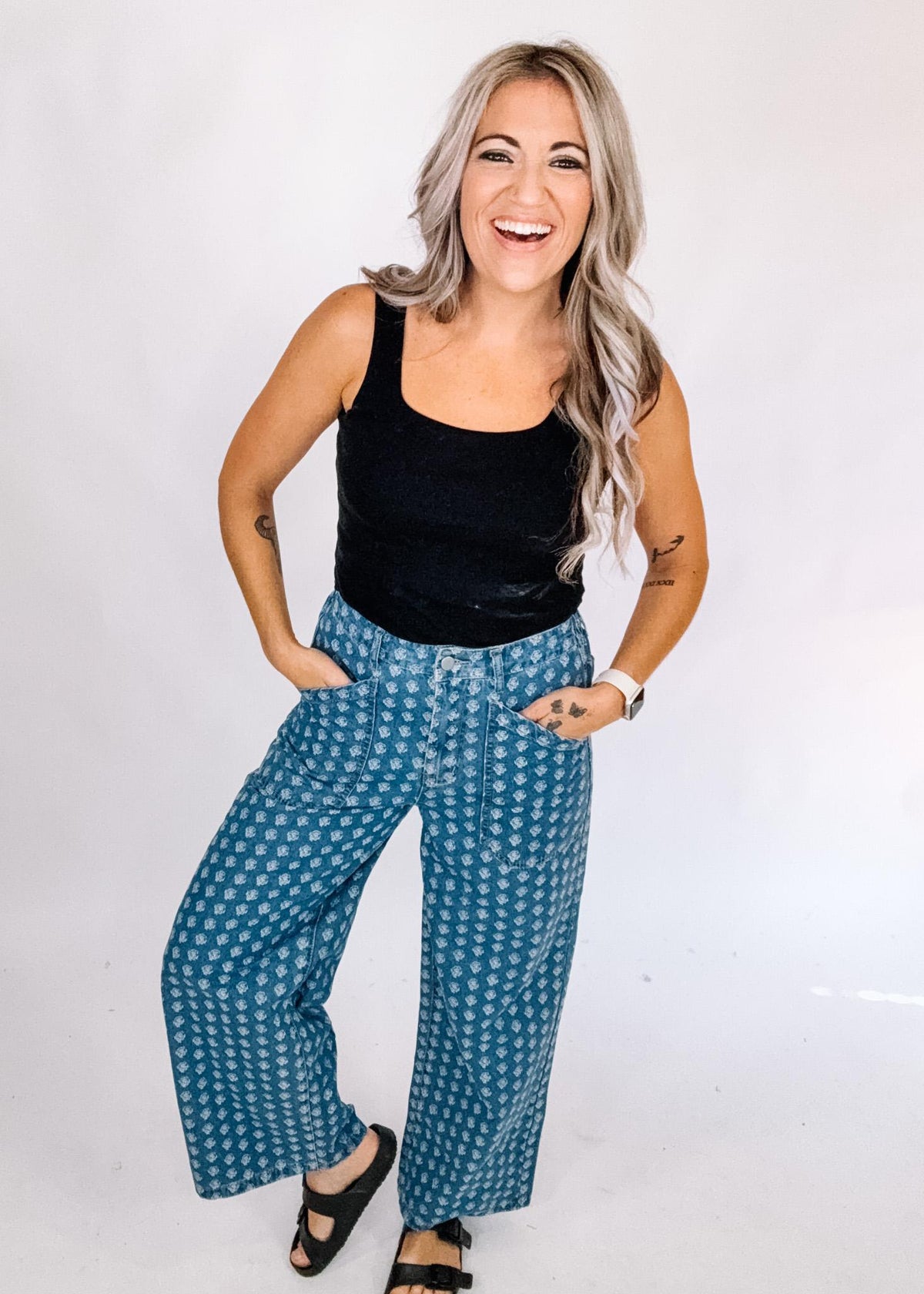 Floral Printed Denim Pants