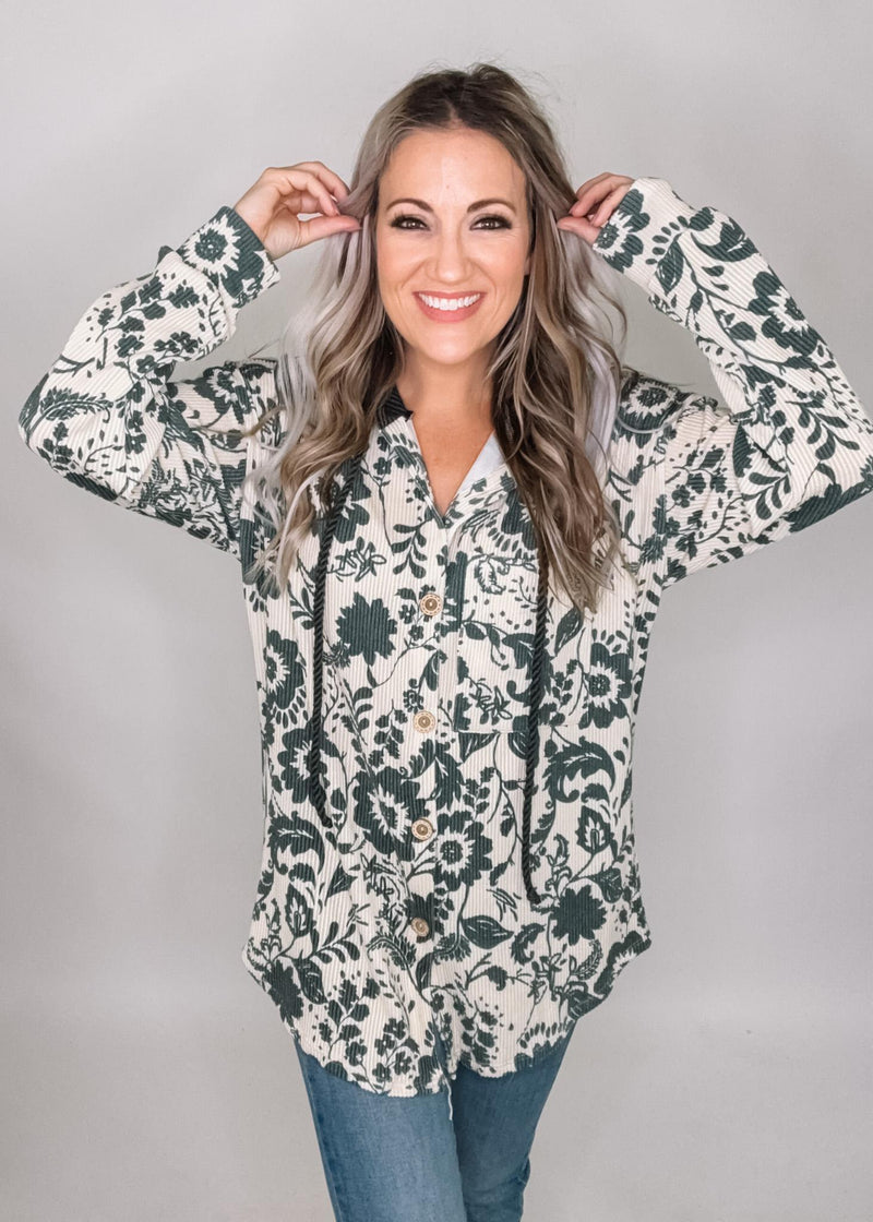 Charcoal Taupe Floral Lightweight Hoodie