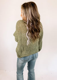 Sage Dolman Style Chunky Knit Sweater