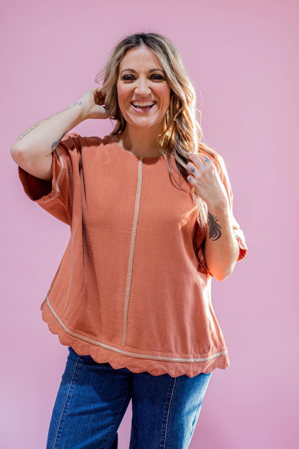 Clay Scallop Hem Poncho Top