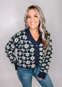 Navy Floral  Knit Cardigan