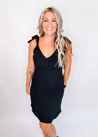 Solid V Neck Mini Dress with Tie Straps